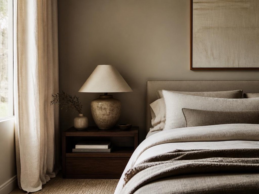 Calm neutral bedroom in a UK Airbnb managed by co-host Michelle Norton