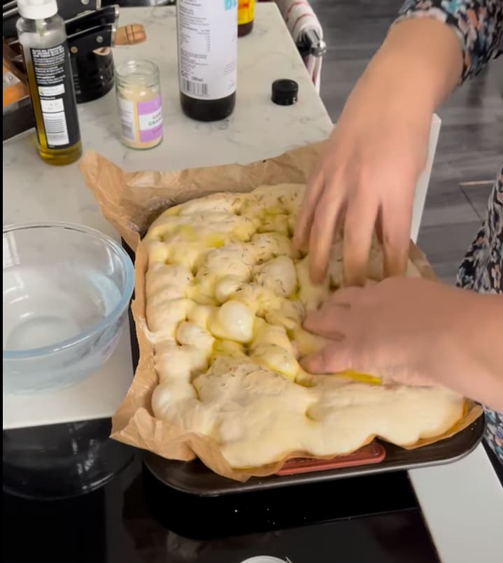 Fresh focaccia baked on the Aga