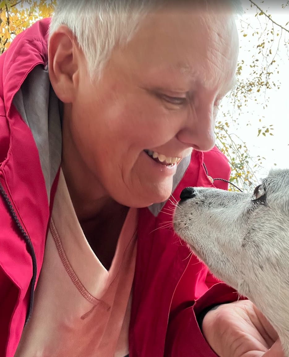 Michelle with a grey dog