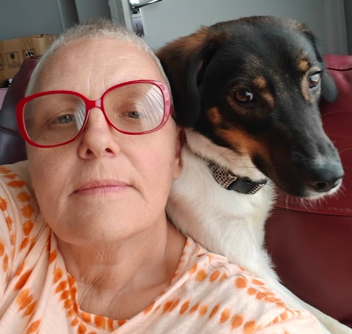Michelle with a collie dog